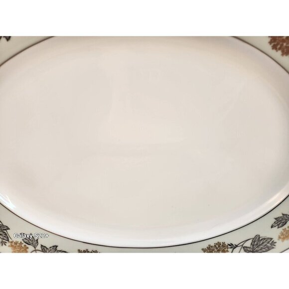 Noritake China Silvine 5487 Large Serving Platter Green Gold Flowers Silver Trim - Picture 6 of 13